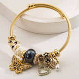 ELEGANT BUTTERFLY HEART PENDANT STEEL BRACELET_CWMM8608