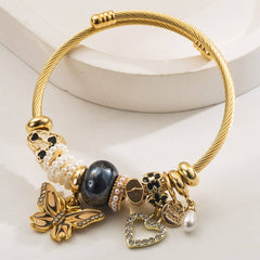 ELEGANT BUTTERFLY HEART PENDANT STEEL BRACELET_CWMM8608