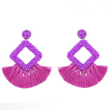 GEOMETRIC DIAMOND SHAPED RICE BEAD TASSEL EARRINGS_CWAJE1043