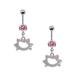 CUTE CAT CZ BELLY BUTTON RING WITH COLOR GEMS_CWMM9235