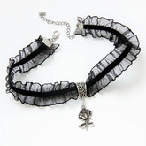 HALLOWEEN LACE ROSE PENDANT SHORT CLAVICLE CHAIN_CWMM0157