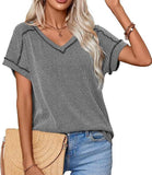 Womens Fashion Colorblock Twist V-Neck Tee