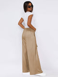 Solid Color Sag All-In-One Lace-Up Wide-Leg Pants