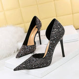 POINTED TOE HOLLOW SPARKLING SEQUIN HIGH HEELS_CWSHH0069