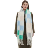 TASSEL CIRCLE YARN CHECKERED SCARF FOR FALL WINTER_CWASC1280