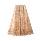 FLOCKED TULLE PATCHWORK A LINE FLARED SKIRT_CWBMS0405