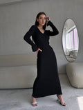 Solid Color Pit Strip Long Knit Slim-Fit Dress