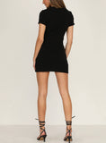 Solid Color Short-Sleeved Dress With Hem Lace