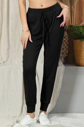 Women Drawstring Solid Color Casual Pants_Cwblp404