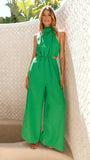 Vacation Chic Halter And Lace-Up Jumpsuits