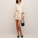 SATIN SKIRT HIGH WAIST ELASTIC SOLIDCOLORSHORTSKIRT_CWAB4802