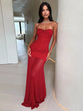 Solid-Color Hip-Hugging Pleated Strapless Dress