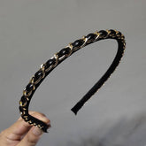 SIMPLE VINTAGE LEATHER METAL CHAIN FINE HEADBAND_CWAHA0637