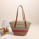 COLORFUL STRIPED SHOULDER STRAW BAG_CWAB1865
