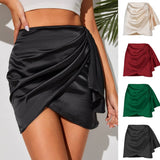 IRREGULAR ZIPPER SKIRT SATIN HIGH WAIST MINI SKIRT_CWAB4809