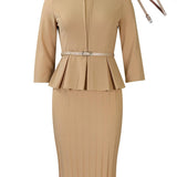 V-Neck Ruffled High Waist Slim Commuter Dress