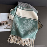 Fresh Floral Winter Tassel Scarf Soft Cashmere_Cwasc03248