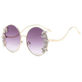 LUXURY RHINESTONE WAVE METAL LEG ROUND SUNGLASSES_CWASG1188