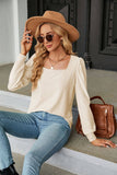 Square Collar Jacquard Long-Sleeved Loose T-Shirt