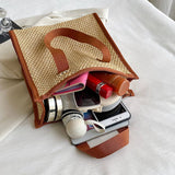 NEW STRAW SIMPLE HAND HELD BROWN COSMETIC BAG_CWAB4453