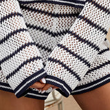 V-Neck Hooded Sweater Loose Striped Suit