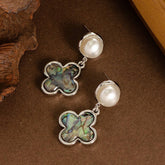 NATURAL COLORFUL ABALONE FOUR LEAF CLOVER EARRINGS_CWMM4332
