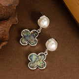 NATURAL COLORFUL ABALONE FOUR LEAF CLOVER EARRINGS_CWMM4332