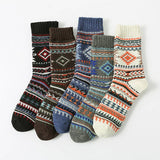 5 PAIRS OF ETHNIC STYLE SMALL DIAMOND WOOL SOCKS_CWMS0677