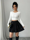 Womens Casual A-Line Pleated Sparkly Black Skirt