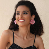 Vintage Rose Fabric Stud Earrings Handmade Chic_Cwmm6259