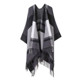 FRINGED SLIT SHAWL PLAID SCARF WARM CAPE_CWASC2219