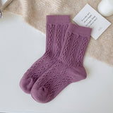 SOLID COLOR TWISTED WOOL MID CALF STACKED SOCKS_CWMS1130