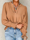 Pullover V-Neck Long-Sleeved Casual Ruffled Shirt