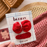 Red Bow Fabric Hair Clip Set For Kids_Cwaha08386