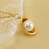 18K GOLD INGOT SET WITH PEARL PENDANT NECKLACE_CWAJE0693