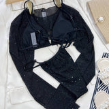 BLACK LONG SLEEVE 3 PIECE BIKINI SET WOMEN S SWIMSU_CWMW0172