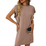 Twist Striped Mid-Length Dress With Lotus Sleeves