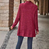Solid Color Woolen Patchwork Long Sleeve Cardigan