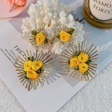 HANDMADE FABRIC FLOWER HEART EARRINGS FOR WOMEN_CWMM6254