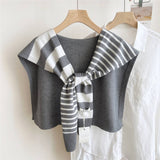 STRIPED KNIT SHAWL NECK SHOULDER WRAP_CWASC0843