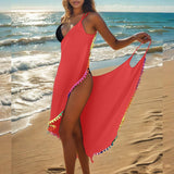 PLUS SIZE ONE PIECE BEACH SKIRT TASSEL TRIM DRESS_CWBLS0478