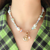 Womens Colorful Pearl Shell Beaded Necklace
