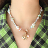 Womens Colorful Pearl Shell Beaded Necklace