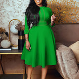 FASHIONABLE SWING DRESS WITH THREE QUARTER SLEEVES_CWDMD3656