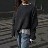 Solid Color Crew Neck Loose Knit Sweater