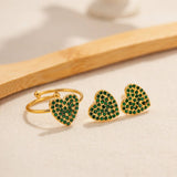 FASHION STEEL GREEN DIAMOND RING STUD EARRINGS_CWAJE1370