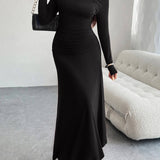 Solid Color Dress With Hip Collar