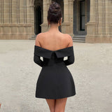 Strapless Backless Long-Sleeved A-Line Dress