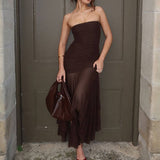 Strapless Pleated Slimming Patchwork Gauze Dress