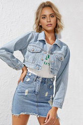 Cwjj0137_Lapel Cropped Denim Jacket